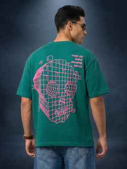 VEIRDO - Point Of View Green Oversized Puff Printed Exclusive T-Shirt