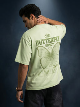 VEIRDO - Butterfly Lime Green Oversized Puff Printed Exclusive T-Shirt