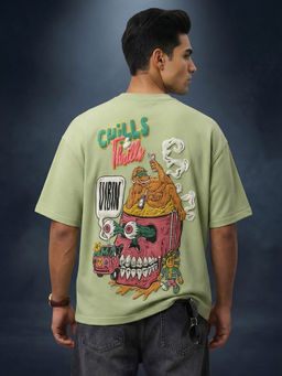 VEIRDO - Chill Thrills Lime Green Oversized Puff Printed Exclusive T-Shirt