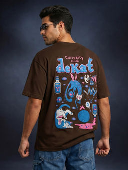 VEIRDO - Curiosity Brown Oversized Puff Printed Exclusive T-Shirt