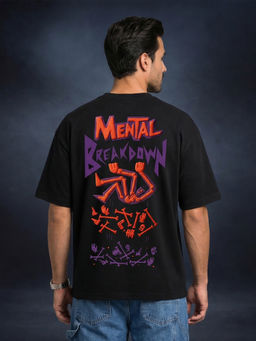 VEIRDO - Mental Breakdown Black Oversized Puff Printed Exclusive T-Shirt