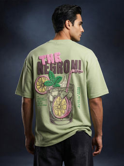 VEIRDO - Negroni Lime Green Oversized Puff Printed Exclusive T-Shirt