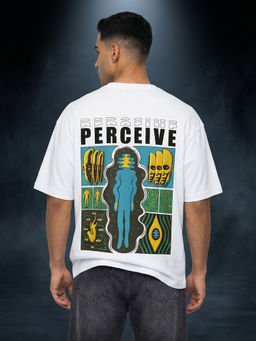 VEIRDO - Perceive White Oversized Puff Printed Exclusive T-Shirt