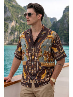 VEIRDO - Ancient History Brown All Over Print Oversized Exclusive Shirt