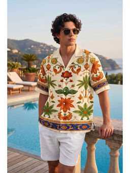 VEIRDO - Floral Resort Beige All Over Print Oversized Exclusive Shirt