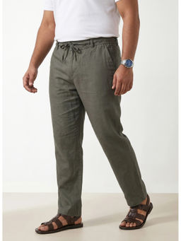 UNSTD - Olive Cotton Regular Fit Solid/Plain Trouser