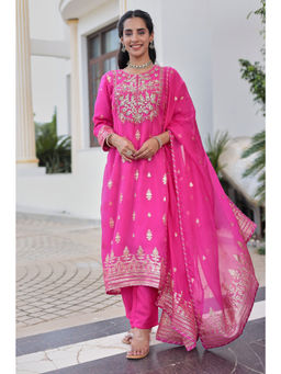 Zari Jaipur - Organza Handloom Embroidered Kurta with Pant and Dupatta