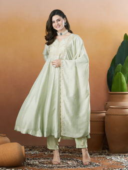 MOKOSH - Green Embroidered Anarkali Kurta And Pant With Dupatta