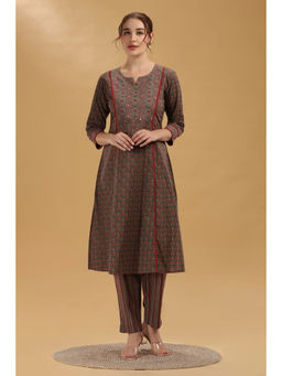 Cotton Culture - Brown Jaipuri Cotton Printed A Line Kurta With Pant