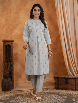 SPAN - Yellow A-Line Printed Kurta With Pant
