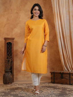 SPAN - Yellow Straight Solid Kurta With Pant