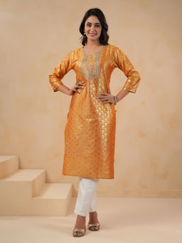 SPAN - Yellow Straight Printed Kurta With Pant