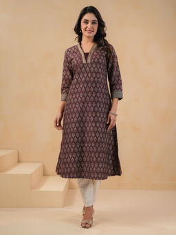 SPAN - Purple A-Line Printed Kurta With Pant
