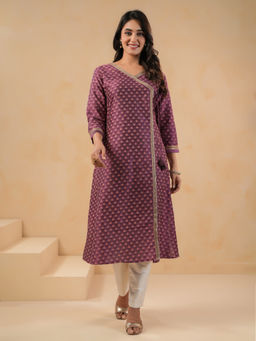 SPAN - Purple A-Line Printed Kurta With Pant