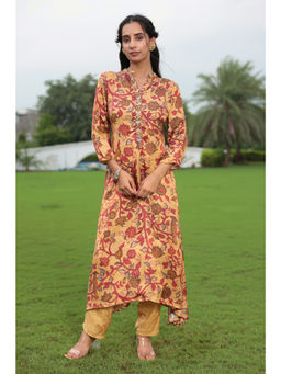 Zari Jaipur - Satin Silk Floral Embroidered Kurta with Pant