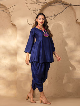 Mabish By Sonal Jain - Navy Blue Flare Bell Sleeve Kurta with Dhoti Pant