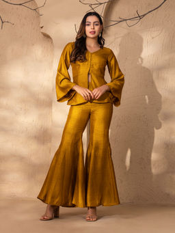 Mabish By Sonal Jain - Gold Peplum Top with Kalidar Pant