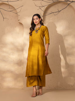 Mabish By Sonal Jain - Mustard Straight Kurta with Flared Palazzo