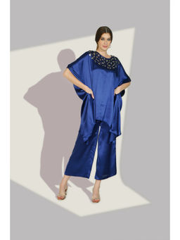 Zolo Label - Blue Satin Sequin Work Kaftan Co-Ord Sets