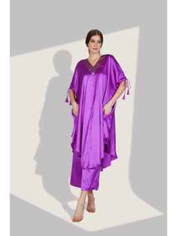 Zolo Label - Stylish Satin V Neck Purple Co-Ord Sets