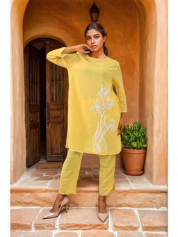 Zolo Label - Sunshine Yellow Embroidered Cotton Co-Ord Sets