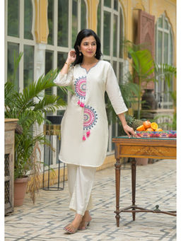 Zolo Label - White Cotton Pink Embroidered Co-Ord Sets