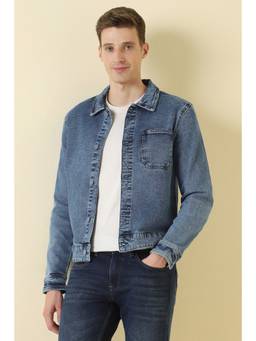 Allen Solly - Blue Cotton Blend Solid Jacket