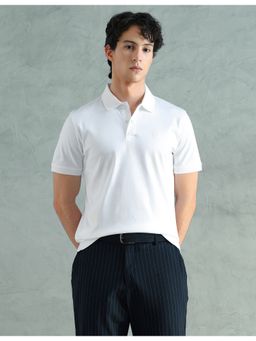 Arrow Sports - White Cotton Solid Polo T-Shirt