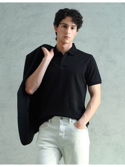 Arrow Sports - Black Cotton Solid Polo T-Shirt