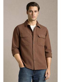 Louis Philippe - Brown Cotton Solid Jacket