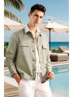 Louis Philippe - Olive Cotton Blend Solid Jacket