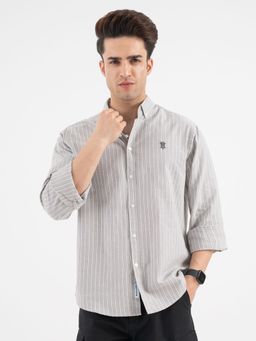 Red Tape - Grey Cotton Stripes Shirt
