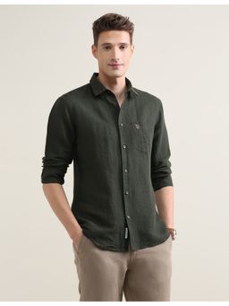 U.S. POLO ASSN. - Green Linen Solid Shirt