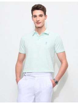 U.S. POLO ASSN. - Green Polyester Self Design Polo T-Shirt