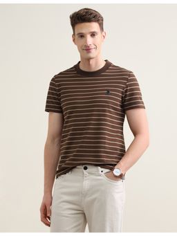 U.S. POLO ASSN. - Brown Polyester Stripes T-Shirt