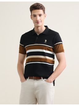 U.S. POLO ASSN. - Black Cotton Stripes Polo T-Shirt