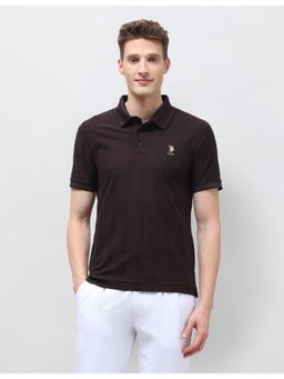 U.S. POLO ASSN. - Purple Cotton Self Design Polo T-Shirt