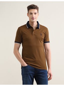 U.S. POLO ASSN. - Brown Rayon Solid Polo T-Shirt
