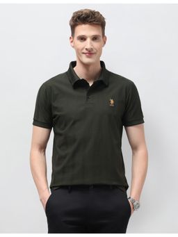 U.S. POLO ASSN. - Green Cotton Self Design Polo T-Shirt