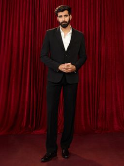 Vastramay - Black Synthetic Solid Blazer With Pant