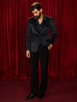 Vastramay - Black Velvet Embroidered Blazer With Pant