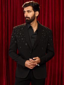 Vastramay - Black Synthetic Embroidered Blazer