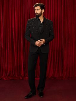 Vastramay - Black Synthetic Embroidered Blazer With Pant