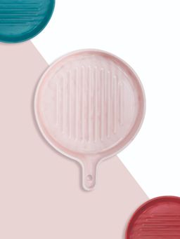 CLAY CRAFT - Fine Ceramic Grill Plate For Serving Round Shape (Pink)