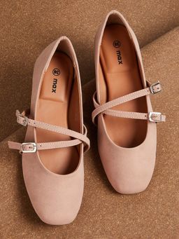 max - Women Pink Double Strap Mary Janes Ballerinas