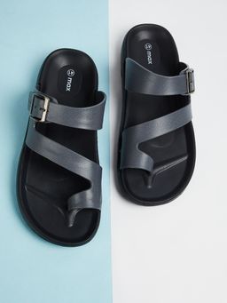 max - Men Navy Blue Textured One Toe Sandals