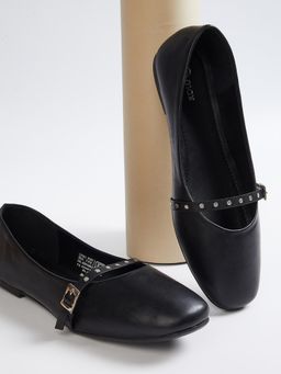 max - Women Black Rivets Mary Janes Ballerinas