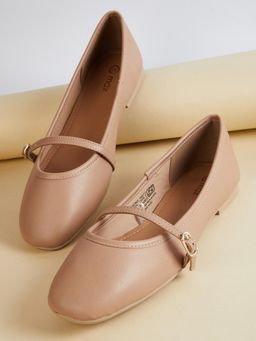 max - Women Beige Solid Mary Janes Ballerinas