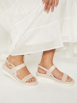 max - Women Cream Solid Double Strap Sandals