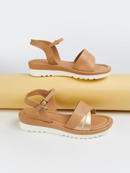 max - Women Brown Solid Ankle Strap Sandals